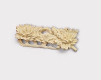 Broche Ovale Ancienne Résine Brun Et Beige - Fleurs - Vintage - État Parfait