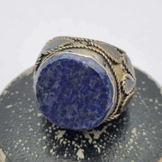 Blue stone ethnic ring, large size, boho vintage … - image 5