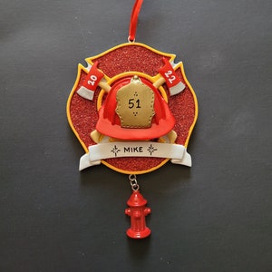 Adorno navideño de bombero personalizado: boca de incendios, casco y hacha