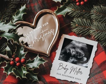 Christmas Pregnancy Announcement: Gender Neutral December Due Date (Digital Template, Editable in Canva)