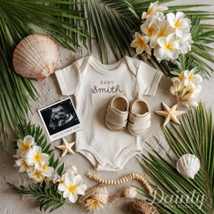 Beach Pregnancy Announcement: Summer Baby Reveal, Gender Neutral (Digital Template Canva Edit)