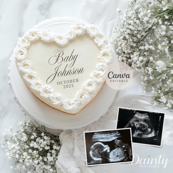 Floral Cake Pregnancy Announcement: Neutral Spring Design (Digital Download)
