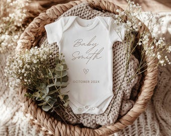 Plantilla minimalista de anuncio de embarazo: sin ecografía, sin género (descarga digital editable en Canva)