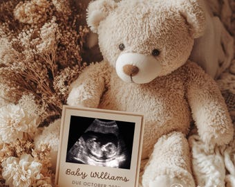 Teddy Bear Pregnancy Announcement: Neutral Boho Social Media Reveal (Digital Download Canva Template)
