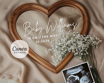 Floral Heart Mirror Pregnancy Announcement: Gender Neutral Spring Design (Digital Download)