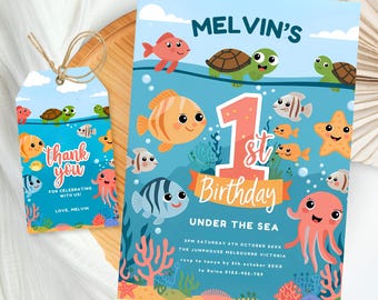 Editable Under The Sea 1st Birthday Invitation (Digital Download)