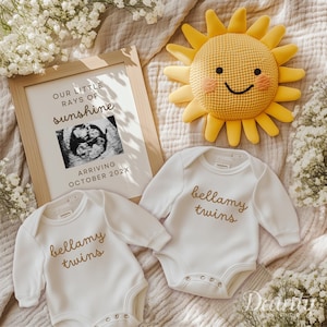 Zwillinge Boho Sonnenschein Schwangerschaft Ankündigung Digitale Vorlage Sommer Baby offenbaren Gender Neutral Einfache Baby Bekanntmachung Minimalistisches Design