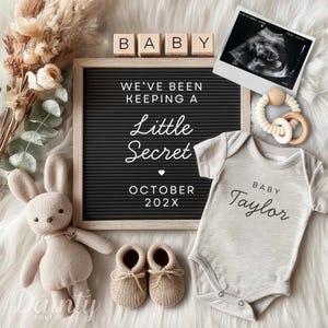 Boho Baby Announcement: Neutral Teddy Bear Theme (Digital Download, Canva Template