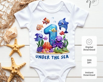 Under The Sea 1st Birthday PNG: Cake Centerpiece Image (Digital File)