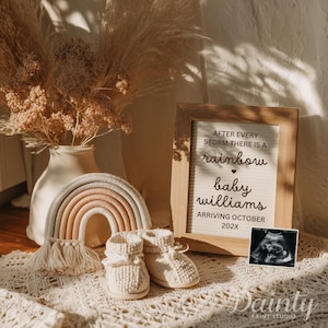 Boho Rainbow Baby Announcement: Gender Neutral Pregnancy Reveal (Canva Digital Template)