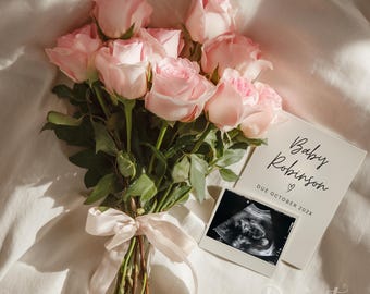 Its a Girl Pregnancy Announcement Digital Template : Editable Canva Pink Roses Modern Social Media Post