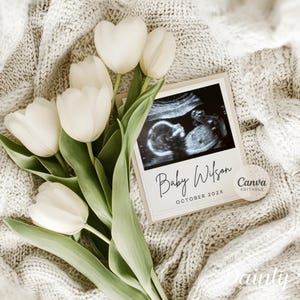 Faire-part de grossesse neutre simple floral, faire-part de bébé, faire-part d'été numérique, sexe de grossesse sur les réseaux sociaux, tulipes révélées