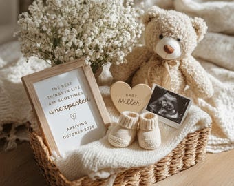 Unexpected Pregnancy Announcement: Neutral Boho Simple Social Media Reveal Teddy Bear Simple (Canva Template Digital Download)
