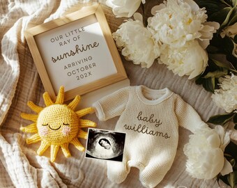 Boho Sunshine Baby Announcement: Gender Neutral, Editable Canva Template (Digital Download)