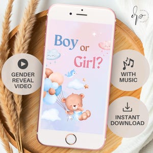 Video de revelación de género digital, video de género de niña, video de género de niño, descarga instantánea, invitación para fiesta de baby shower de revelación de género