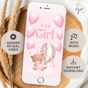 Video digital de revelación de género, video de género de niña, descarga instantánea, invitación para baby shower de revelación de género, descarga instantánea