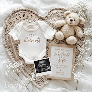 Religiöse Schwangerschaftsankündigung James 1:17 Schwangerschaftsankündigungsvorlage Neutral Christian Baby Reveal Gott wusste, dass mein Herz Sie brauchte