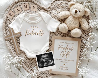 Religious Pregnancy Announcement James 1:17 Pregnancy Announcement Template Neutral Christian Baby Reveal God Knew My Heart Needed You