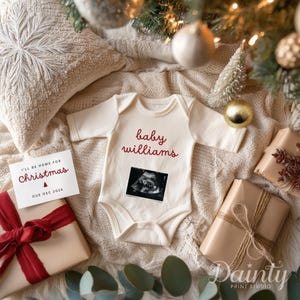 Christmas Pregnancy Announcement: December Baby Reveal, Editable Canva Template (Digital Download