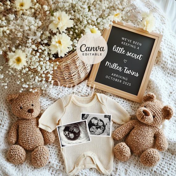 Twins Pregnancy Announcement: Neutral Floral, Social Media