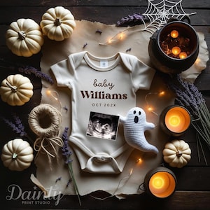 Halloween Pregnancy Announcement Little Boo Digital Spooky Baby Announcement Baby Reveal Editable Template Gender Neutral October Baby
