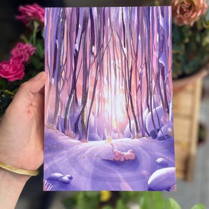 Carte Postale A5 BRILLANTE loup chien fée Snow Jura forêt paysage neige ice magie hiver noel animal cute soleil Wolf  art nature fantasy