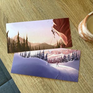Carte Postale escalade ski jura paysage sport outdoor cadeau sportif grimpe nordique piste neige hiver forêt nature sapins art montagne illu