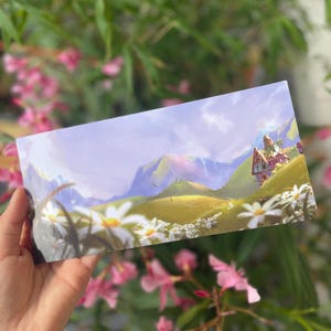 Carte Postale DL BRILLANTE marguerites maison prairie montagnes paysage fleurs Jura  nature fleurs pétales roses Sakura Ilios nature fantasy