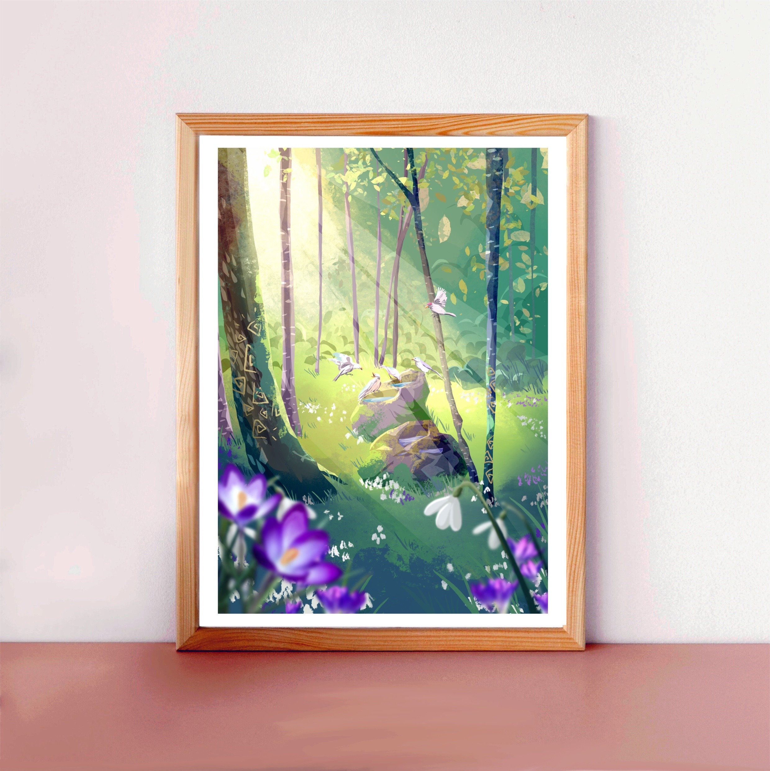 春、森、鳥、噴水、自然、かわいい、絵、絵画、ジュラ、フォンシーヌ