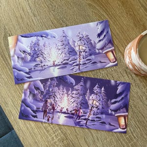 Carte Postale patinoire magie noel art jour nuit dessin illustration fêtes hiver patin à glace glissade famille mignon anniversaire cadeau
