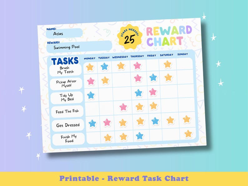 Printable Reward Chart for Kids Toddler Goal Chart Printable Kids ...