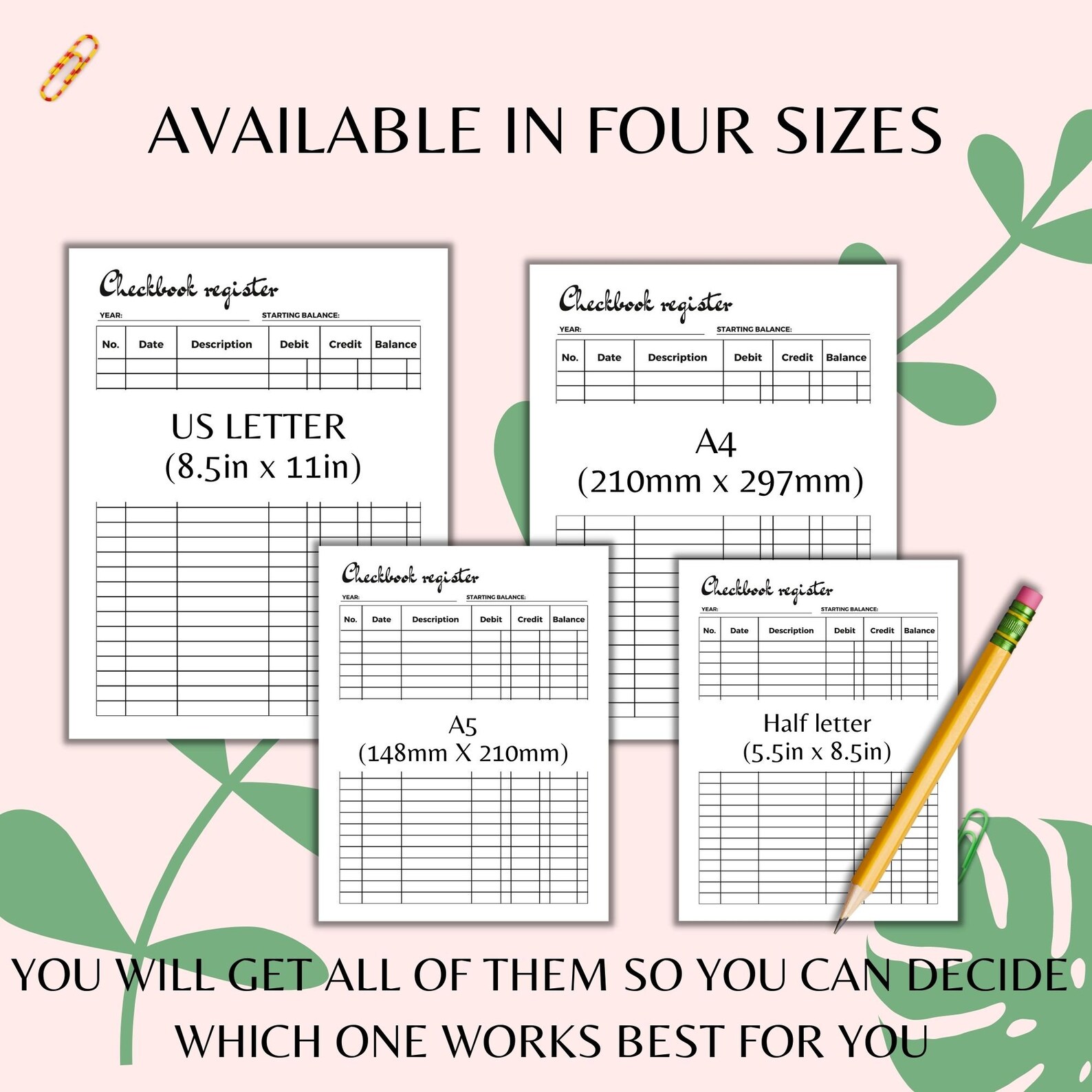 Checkbook Register Printable, Balance Book, Checking Account Tracker ...