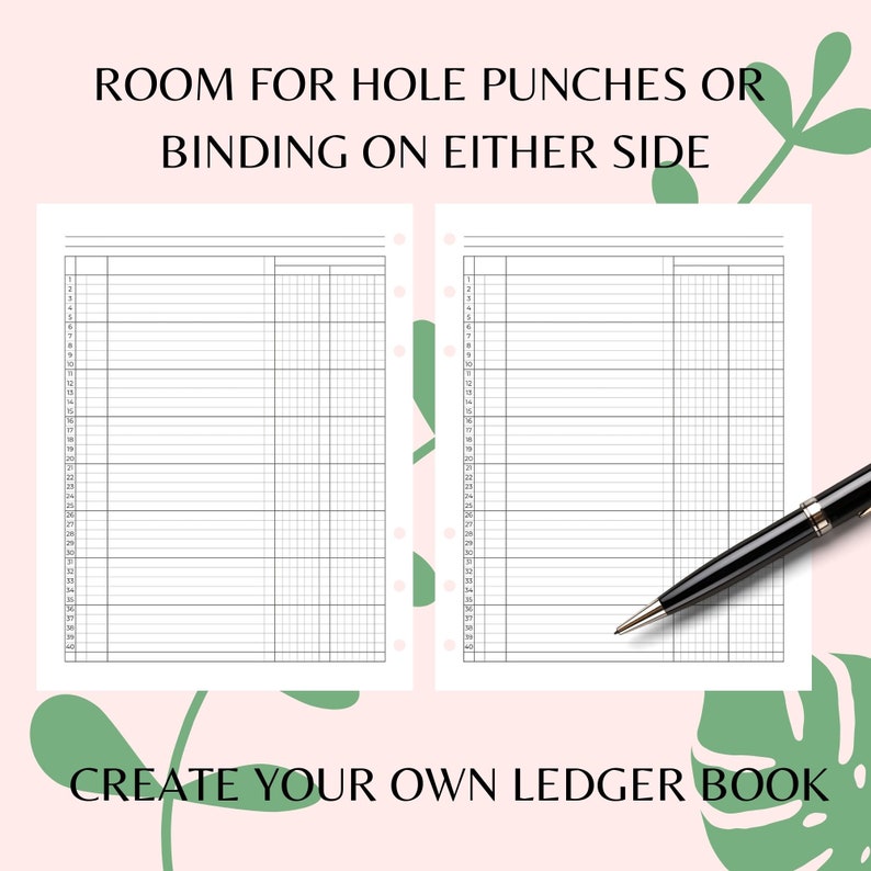 Printable 2 Column Ledger Account for Small Business or Etsy