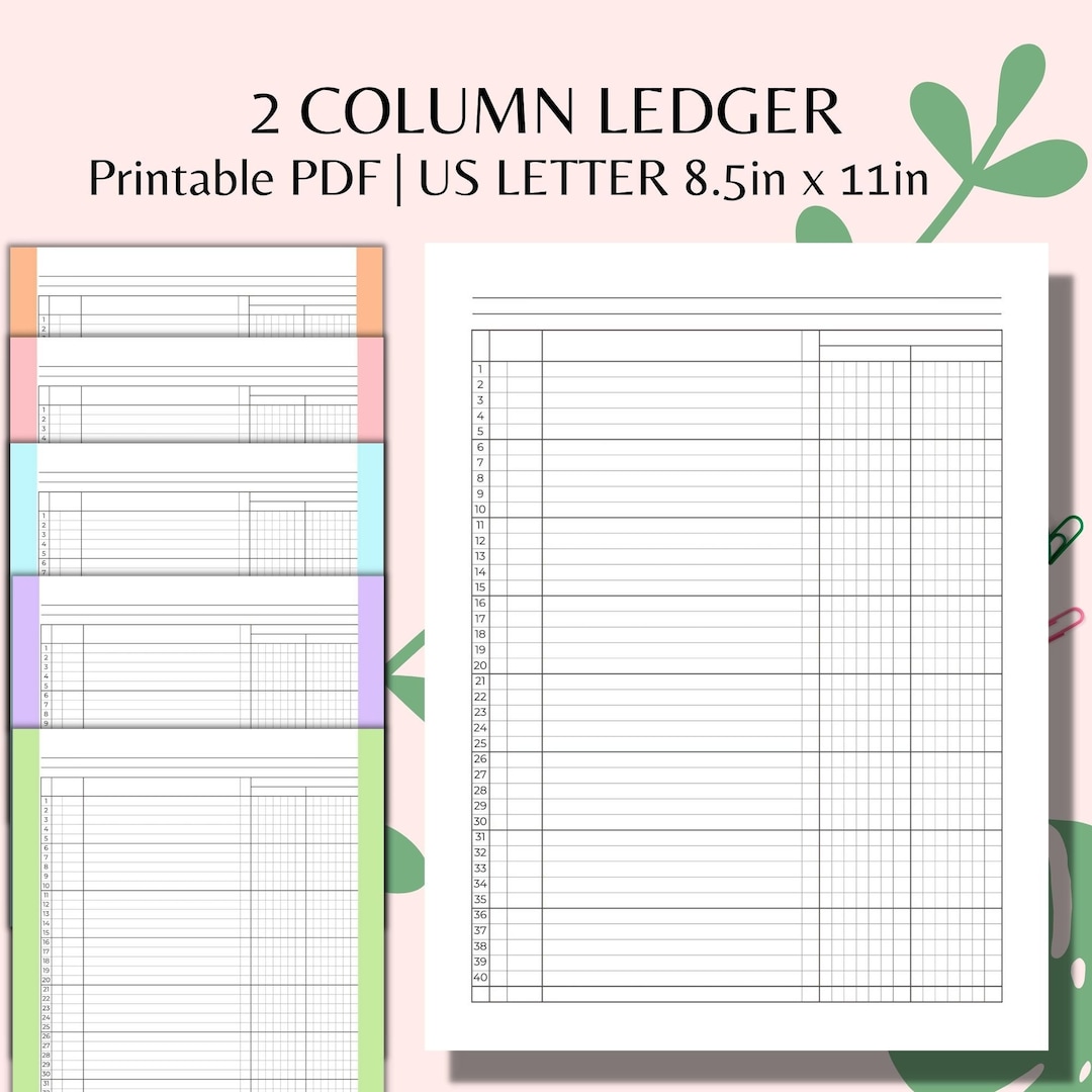 Printable 2 Column Ledger Account for Small Business or Personal Use