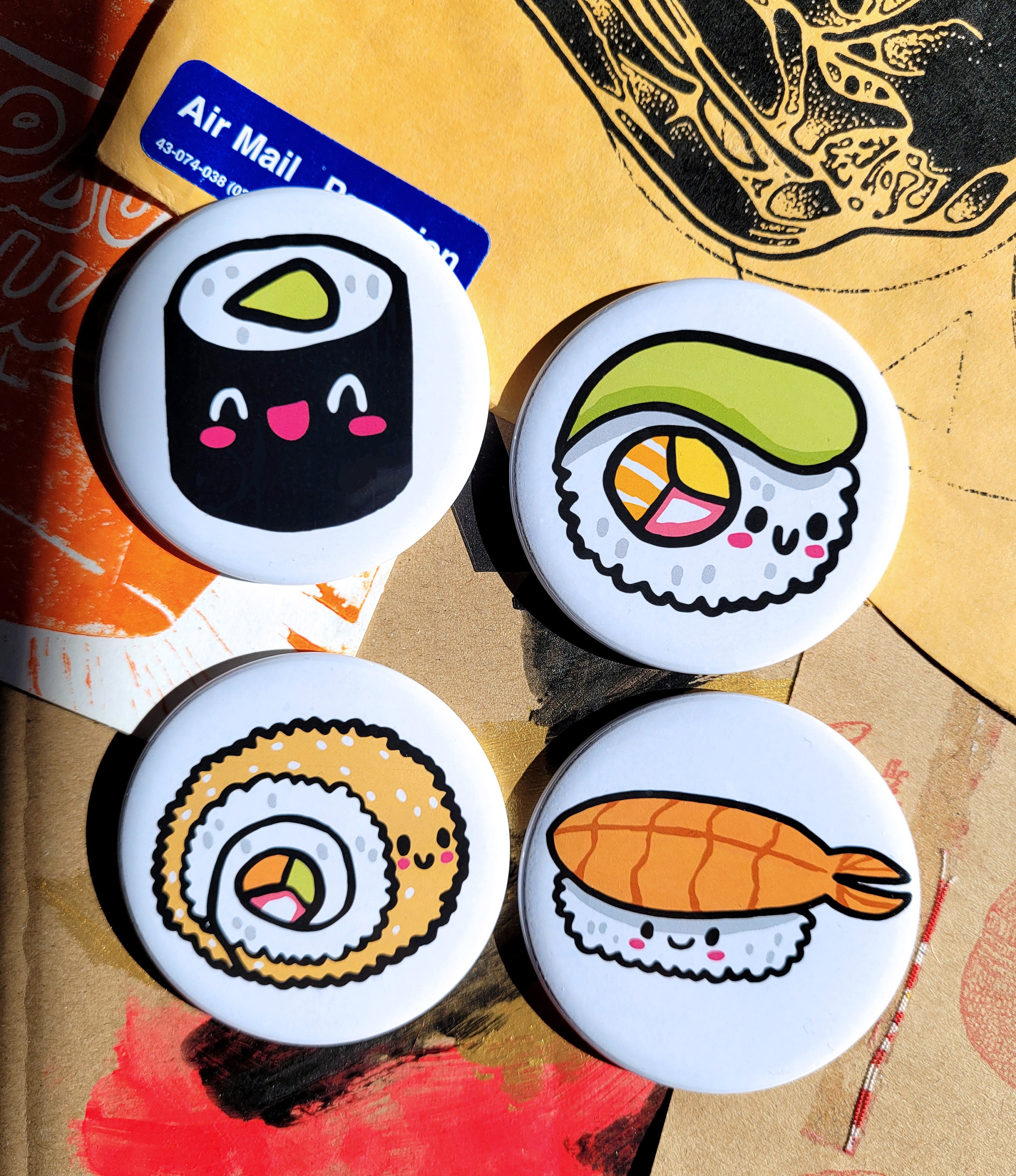 Lot de 4 Magnets 56 mms Sushis Pièces Uniques