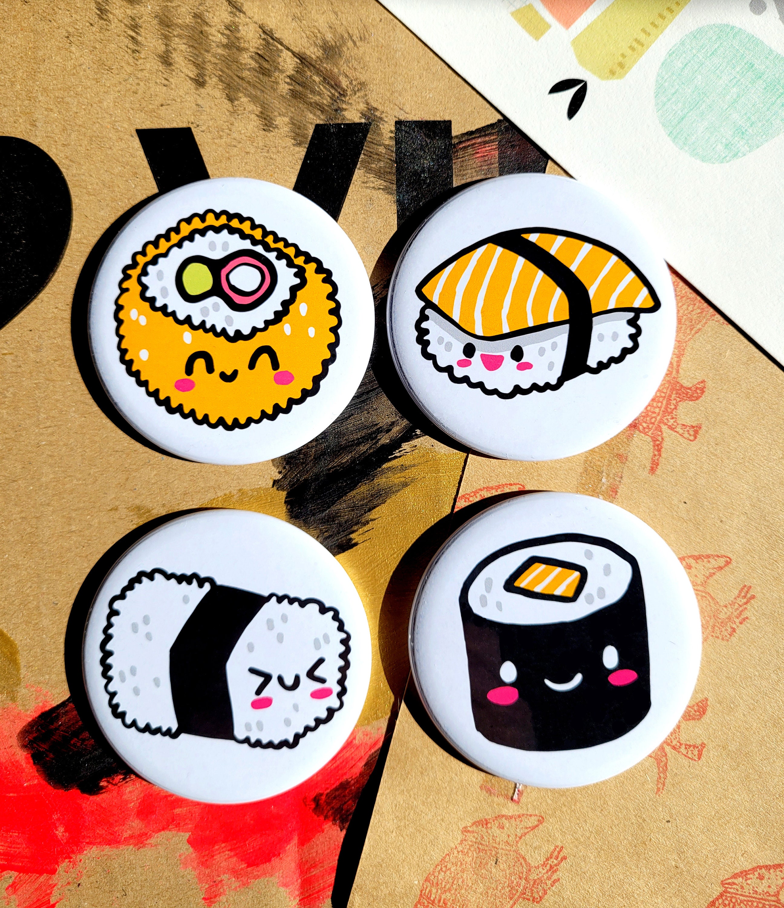 Lot de 4 Magnets 56 mms Sushi Party Pièces Uniques