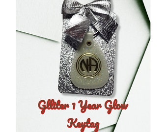 Narcotics Anonymous GLITTER  1 year glow in the dark keytag! Key tag  Free NA goodie bag! Ships next day! Great gift for a  sponsee