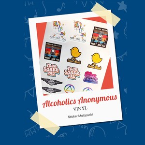 13 pack! AA Vinyl Sticker Multipack! Alcoholics Anonymous vinyl sticker decals. Free extra AA goodies! sobriety gift, sponsor in recovery na