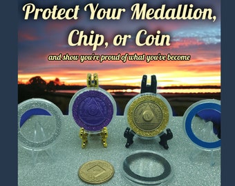 Coin Capsule to protect and display your medallion, coin, or chip! Fits most recovery chips. Many Colors & With Glitter Choices! AA NA sober