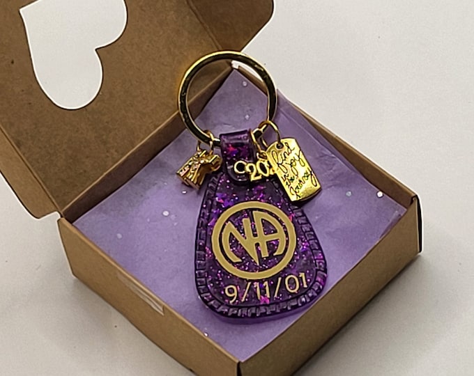 Custom Narcotics Anonymous GLITTER Glow Keytag Add Your Clean Date & 1st Initial Recovery Key