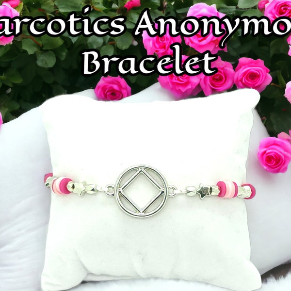 Narcotics Anonymous NA pink ombre bracelet w silver stars! Recovery jewelry, sponsor gift. Free NA goodie bag! Recovery jewelry sobriety