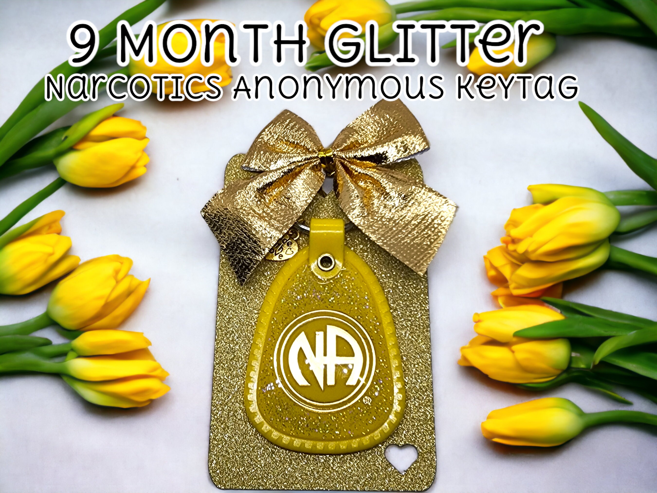 9 Month GLITTER Narcotics Anonymous Keytag. Free NA Goodie