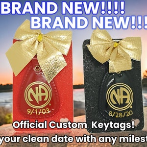 Custom clean date Narcotics Anonymous keytags! Any milestone add your clean date! Comes with free NA goody bag and is gift wrapped! Recovery