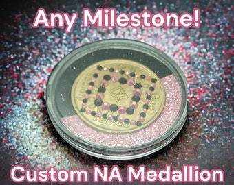 ANY year NA medallion! Any milestone custom Narcotics Anonymous Medallion coin! Free NA gift bag, coin capsule, & gift box.Recovery Gift aa