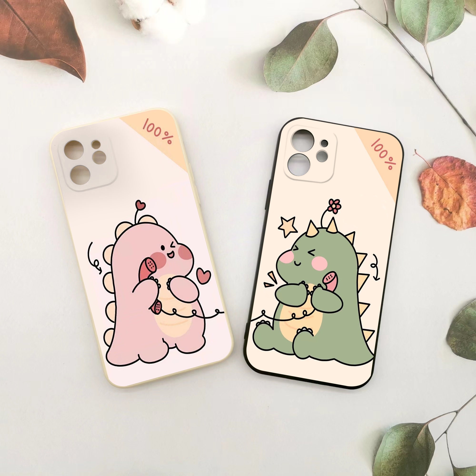 Cute cartoon dinosaur Couple Phone Case Cover For iPhone 13/12/11 Pro Max, Xs, 7, 8