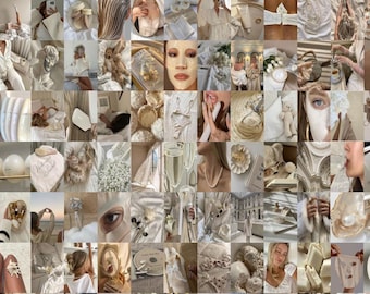 90 PCS | Vanilla Girl Aesthetic Photo Collage | Beige Wall Collage Kit | Neutral Wall Photo Collage | Cream Aesthetic Wall Photo Prints