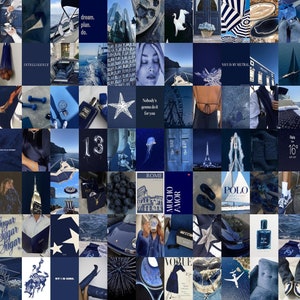 100 STKS- marineblauwe fotocollage aan de muur - blauwe esthetische printcollage - blauwe muurcollagekit - marineblauwe fotocollage - marineblauwe muurdecor