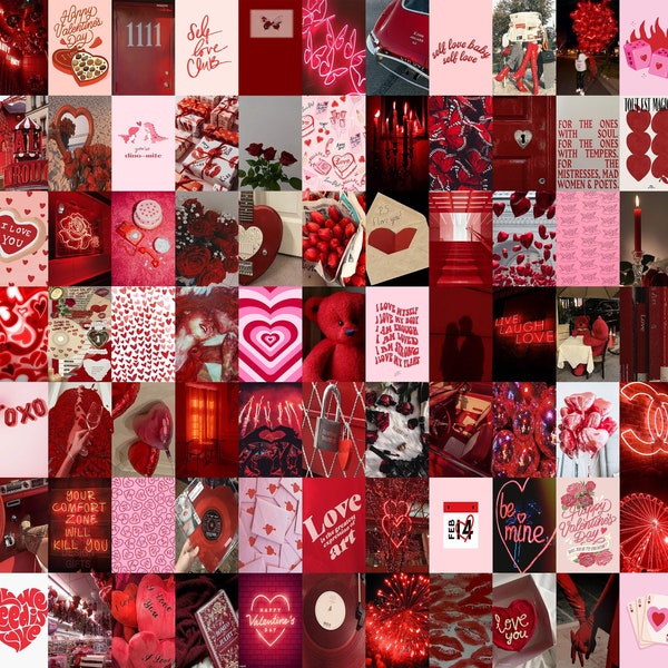 Lovecore Wall Collage Kit, Valentine’s Day Collage Kit, Red Wall Collage, Red Aesthetic, Red Collage Kit (DIGITAL DOWNLOAD) 100 PCS