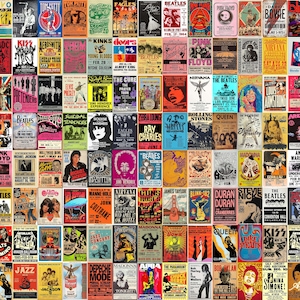 120PCS Vintage Concert Poster, Retro Band Poster , Classic Rock Posters, Vintage Music Posters, Aesthetic Wall Collage Kit