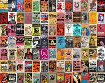 120PCS Vintage Concert Poster, Retro Band Poster , Classic Rock Posters, Vintage Music Posters, Aesthetic Wall Collage Kit